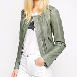 Muubaa Ramu Green Grey Leather Biker Jacket